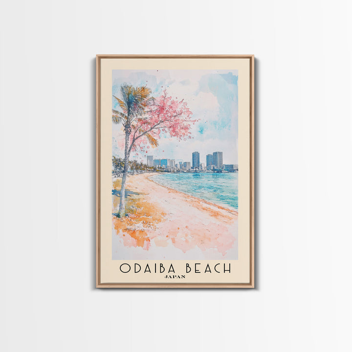 Odaiba Beach, Japan Watercolor Print, Vacation Gift, Japan Wall Art, Beach Painting, Beach Decor, Beach Or Lakehouse Art