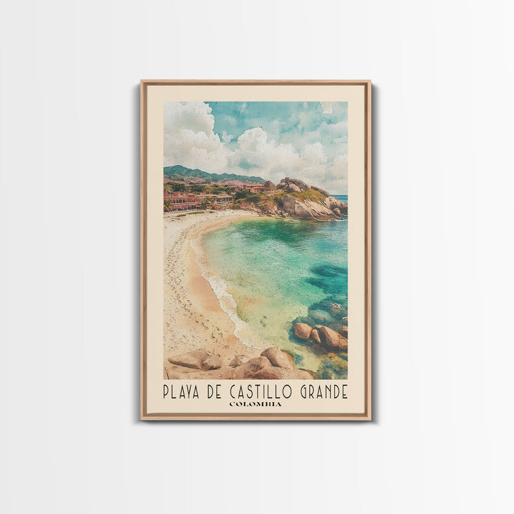 Playa de Castillo Grande, Colombia Watercolor Print, Vacation Gift, Colombia Wall Art, Beach Painting, Beach Decor, Large Wall Art, Wood Frame Art