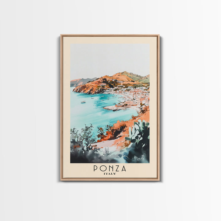 Ponza, Italy Watercolor Beach Print, Vacation Gift, Italy Wall Art, Framed Canvas Print, Framed Beach Painting