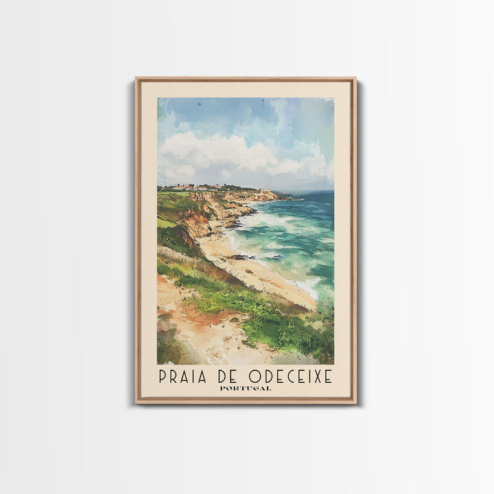 Praia de Odeceixe, Portugal Watercolor Print, Vacation Gift, Portugal Wall Art, Beach Painting, Beach Decor, Large Wall Art, Wood Frame Art