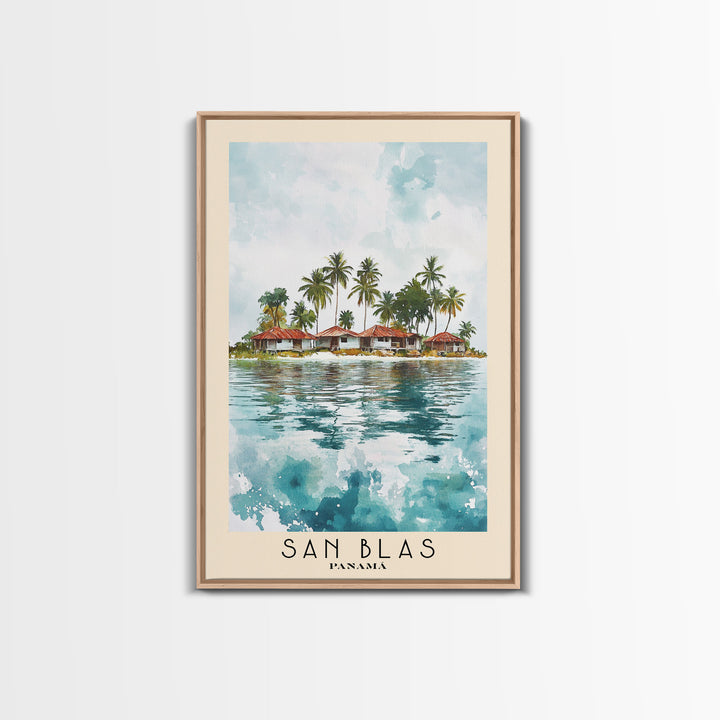 San Blas, Panamá Watercolor Beach Print, Vacation Gift, Panamá Wall Art, Framed Canvas Print, Framed Beach Painting