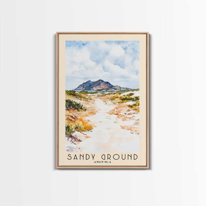 Sandy Ground, Anguila Watercolor Beach Print, Vacation Gift, Anguila Wall Art, Framed Canvas Print, Framed Beach Painting