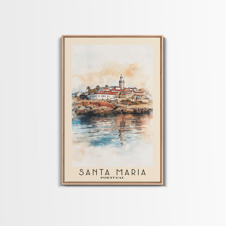 Santa Maria, Portugal Watercolor Beach Print, Vacation Gift, Portugal Wall Art, Framed Canvas Print, Framed Beach Painting