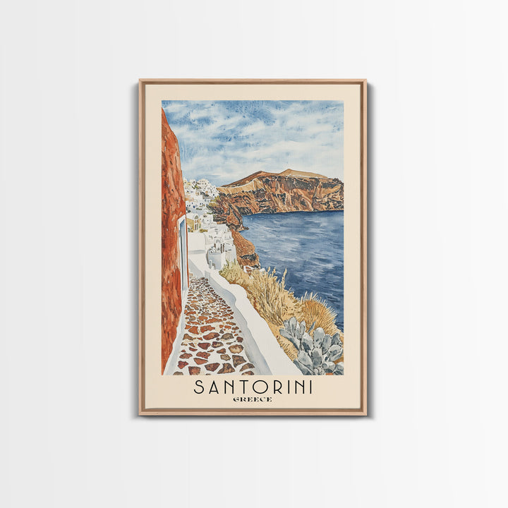 Santorini, Greece Watercolor Beach Print, Vacation Gift, Greece Wall Art, Beach Painting, Beach Decor, Beach Painting