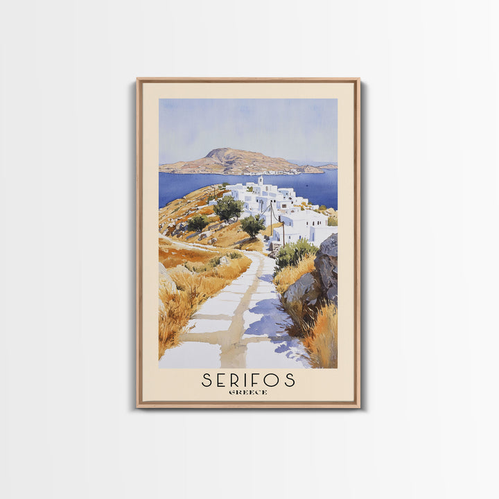 Serifos, Greece Watercolor Print, Vacation Gift, Greece Wall Art, Beach Painting, Beach Decor, Large Wall Art, Wood Frame Art