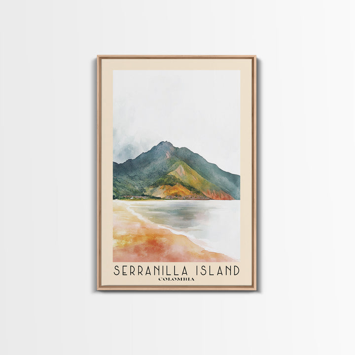 Serranilla Island, Colombia Watercolor Beach Print, Vacation Gift, Colombia Wall Art, Framed Canvas Print, Framed Beach Painting