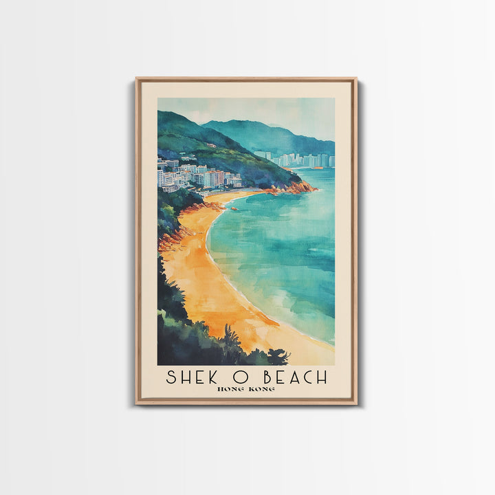 Shek O Beach, Hong Kong Watercolor Print, Vacation Gift, Hong Kong Wall Art, Beach Painting, Beach Decor, Large Wall Art, Wood Frame Art