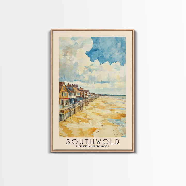 Southwold, United Kingdom Watercolor Print, Vacation Gift, United Kingdom Wall Art, Beach Painting, Beach Decor, Large Wall Art, Wood Frame Art