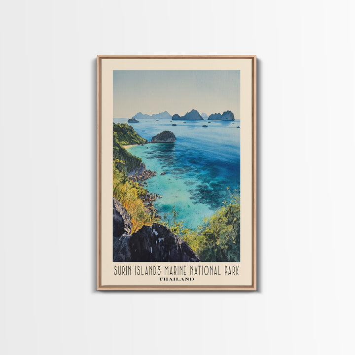 Surin Islands Marine National Park, Thailand Watercolor Print, Vacation Gift, Thailand Wall Art, Beach Painting, Beach Decor, Large Wall Art, Wood Frame Art