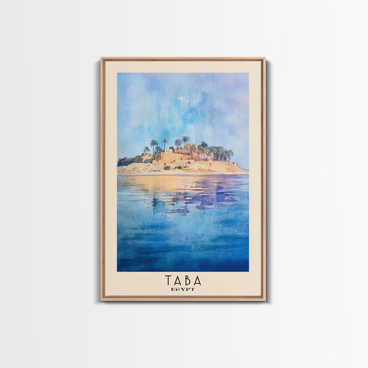 Taba, Egypt Watercolor Print, Vacation Gift, Egypt Wall Art, Beach Painting, Beach Decor, Large Wall Art, Wood Frame Art