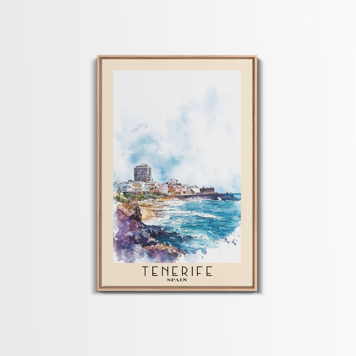 Tenerife, Spain Watercolor Beach Print, Vacation Gift, Spain Wall Art, Framed Canvas Print, Framed Beach Painting