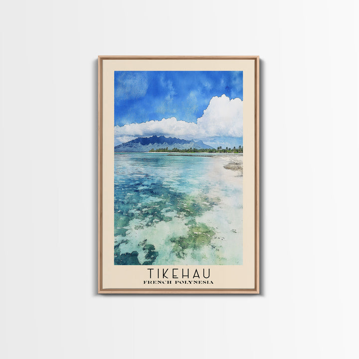 Tikehau, French Polynesia Watercolor Print, Vacation Gift, French Polynesia Wall Art, Beach Painting, Beach Decor, Large Wall Art, Wood Frame Art