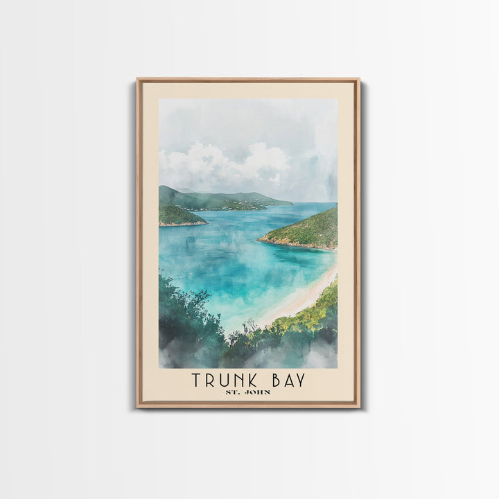 Trunk Bay, St. John Watercolor Print, Vacation Gift, St. John Wall Art, Beach Painting, Beach Decor, Large Wall Art, Wood Frame Art