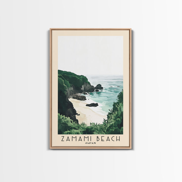 Zamami Beach, Japan Watercolor Beach Print, Vacation Gift, Japan Wall Art, Framed Canvas Print, Framed Beach Painting