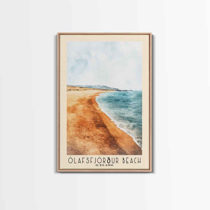 Ólafsfjörður Beach, Iceland Watercolor Print, Vacation Gift, Iceland Wall Art, Beach Painting, Beach Decor, Large Wall Art, Wood Frame Art