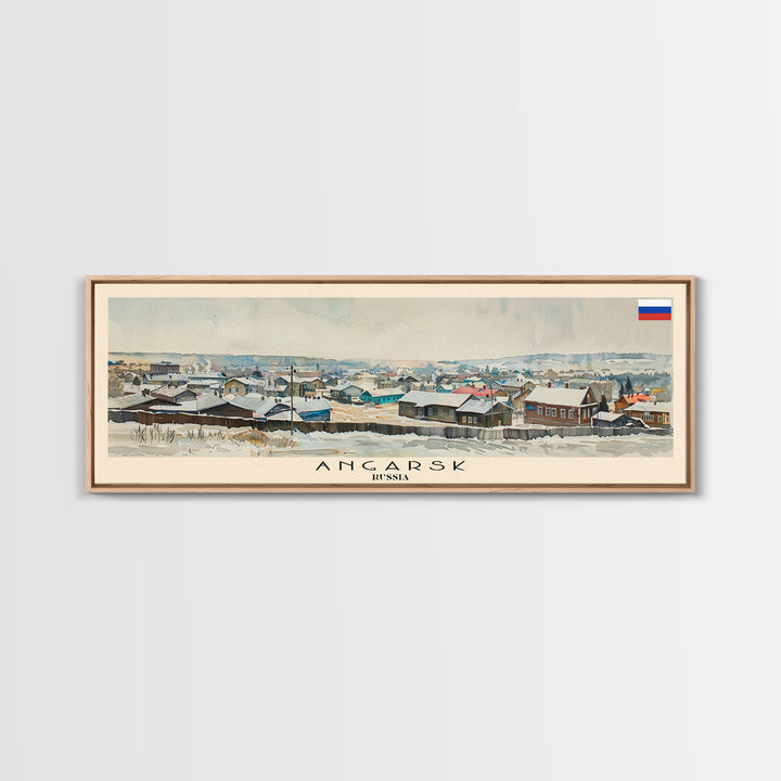 Angarsk Russia Panoramic Travel Poster, Framed Canvas Print or Metal Wall Art, Travel Art, Home Decor, Panoramic Painting, Midcentury Art