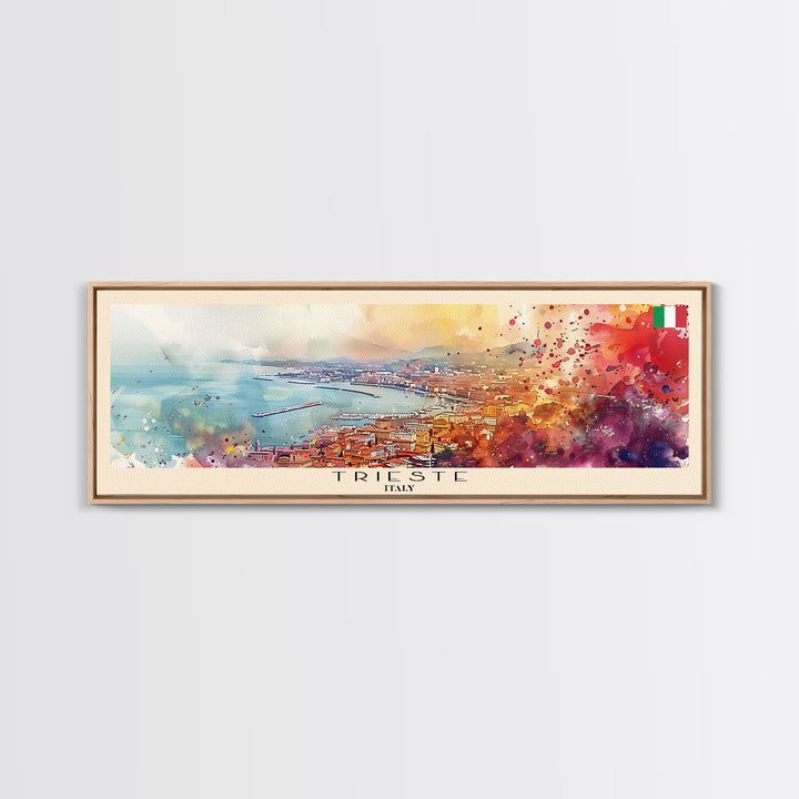 Trieste Italy Panoramic Travel Poster, Framed Canvas Print or Metal Wall Art, Travel Art, Home Decor, Panoramic Painting, Midcentury Art