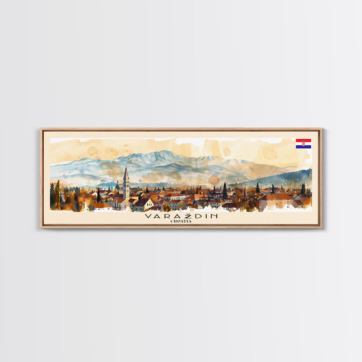 Varadin Croatia Panoramic Travel Poster, Framed Canvas Print or Metal Wall Art, Travel Art, Home Decor, Panoramic Painting, Midcentury Art