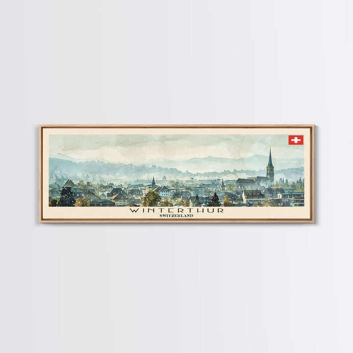 Winterthur Switzerland Travel Art, City Art, Framed Canvas Print or Metal Wall Art, Europe Travel Poster, Panoramic Wall Art, Extra Wide Wall Art