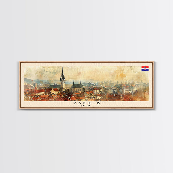 Zagreb Croatia Travel Art, City Art, Framed Canvas Print or Metal Wall Art, Europe Travel Poster, Panoramic Wall Art, Extra Wide Wall Art