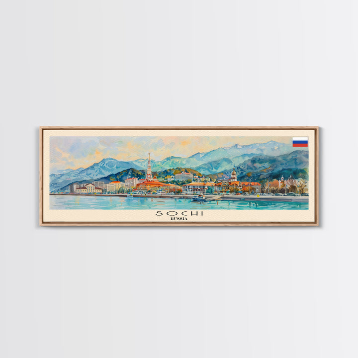 Sochi Russia Panoramic Travel Poster, Framed Canvas Print or Metal Wall Art, Travel Art, Home Decor, Panoramic Painting, Midcentury Art