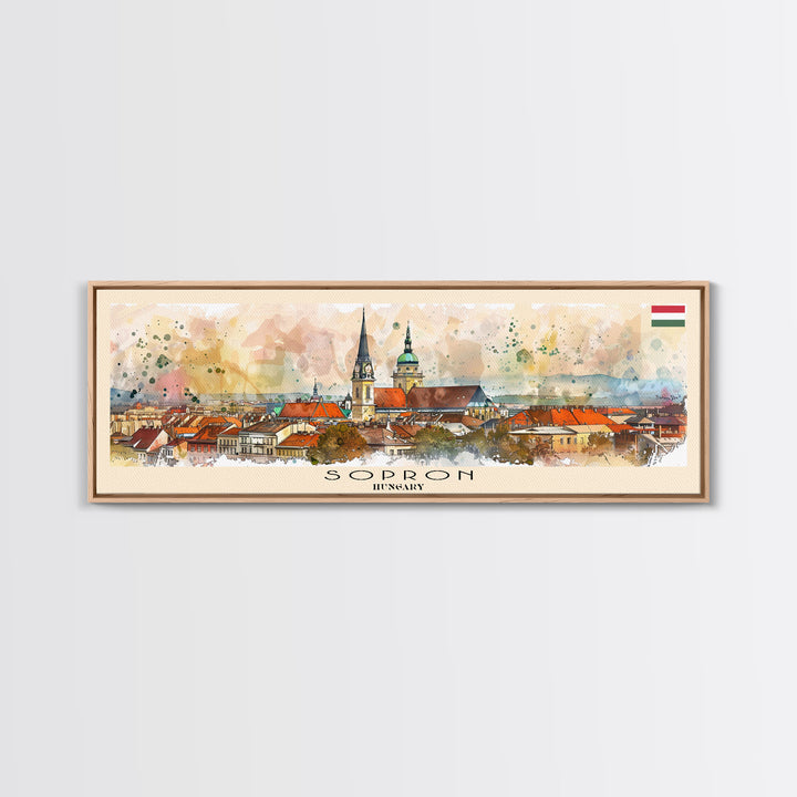 Sopron Hungary Travel Art, City Art, Framed Canvas Print or Metal Wall Art, Europe Travel Poster, Panoramic Wall Art, Extra Wide Wall Art