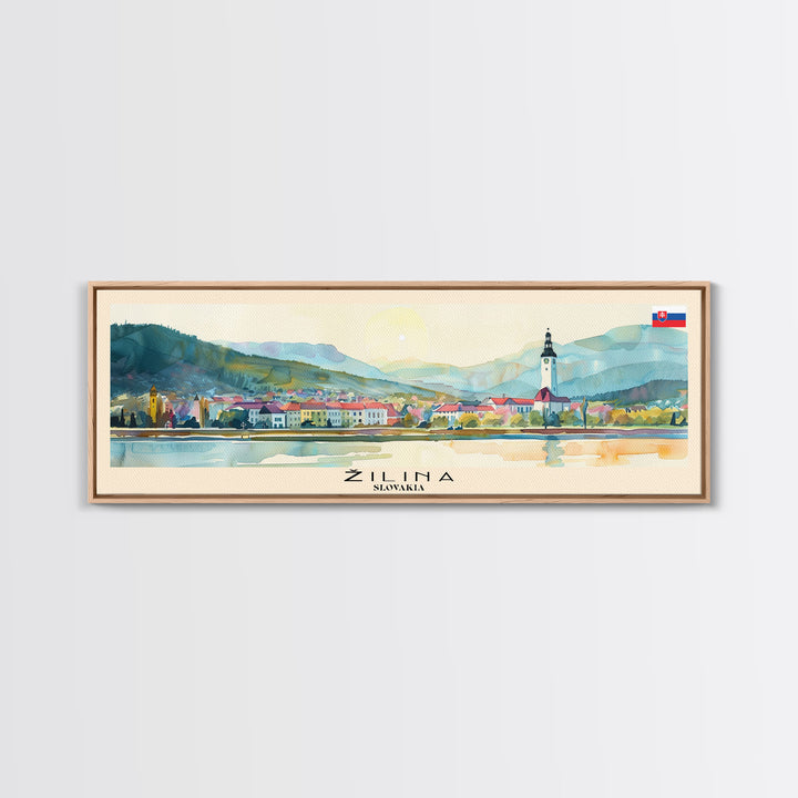 Zilina Slovakia Panoramic Travel Poster, Framed Canvas Print or Metal Wall Art, Travel Art, Home Decor, Panoramic Painting, Midcentury Art