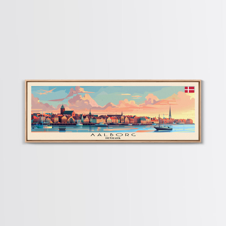 Aalborg Denmark Wall Art, Panoramic Travel Poster, Panoramic Framed Canvas Print, City Wall Art, Wall Hanging Home Decor, Travel Art