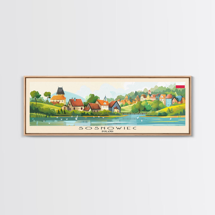 Sosnowiec Poland Panoramic Travel Poster, Framed Canvas Print or Metal Wall Art, Travel Art, Home Decor, Panoramic Painting, Midcentury Art