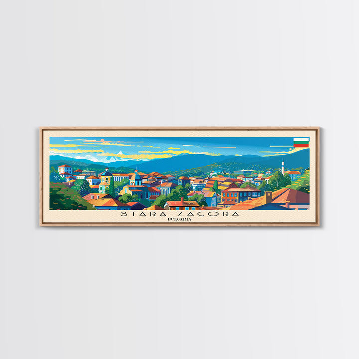 Stara Zagora Bulgaria Wall Art, Panoramic Travel Poster, Panoramic Framed Canvas Print, City Wall Art, Wall Hanging Home Decor, Travel Art