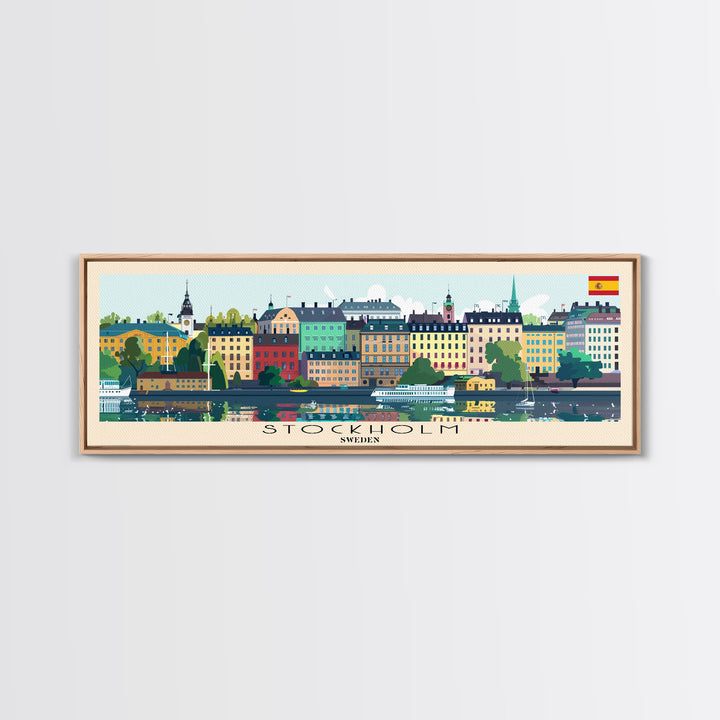 Stockholm Sweden Travel Art, City Art, Framed Canvas Print or Metal Wall Art, Europe Travel Poster, Panoramic Wall Art, Extra Wide Wall Art