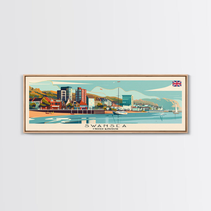 Swansea United Kingdom Wall Art, Panoramic Travel Poster, Panoramic Framed Canvas Print, City Wall Art, Wall Hanging Home Decor, Travel Art