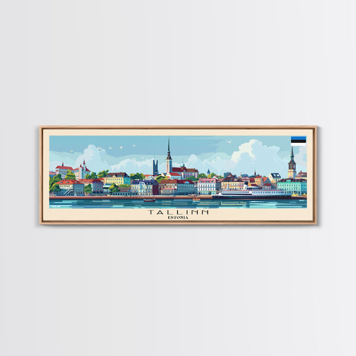 Tallinn Estonia Panoramic Travel Poster, Framed Canvas Print or Metal Wall Art, Travel Art, Home Decor, Panoramic Painting, Midcentury Art