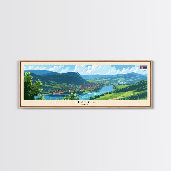 Uzice Serbia Travel Print Wall Art, Panoramic City Art, Travel Art, Wall Decor, Vacation Gift, Framed Canvas Print Or Metal Art