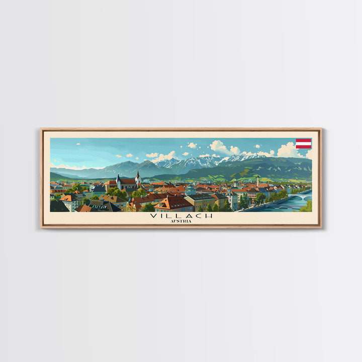 Villach Austria Travel Art, City Art, Framed Canvas Print or Metal Wall Art, Europe Travel Poster, Panoramic Wall Art, Extra Wide Wall Art