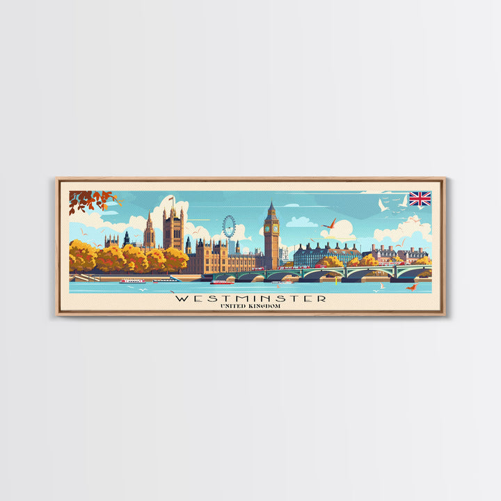 Westminster United Kingdom Wall Art, Panoramic Travel Poster, Panoramic Framed Canvas Print, City Wall Art, Wall Hanging Home Decor, Travel Art