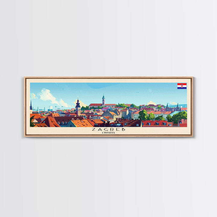 Zagreb Croatia Travel Art, City Art, Framed Canvas Print or Metal Wall Art, Europe Travel Poster, Panoramic Wall Art, Extra Wide Wall Art