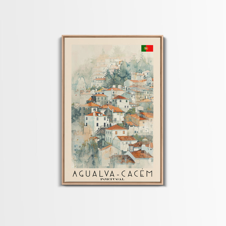 Agualva-Cacém in Portugal Watercolor Travel Poster Art, Framed Canvas Print, Perfect Wall Art for Living Room or Bedroom Decor