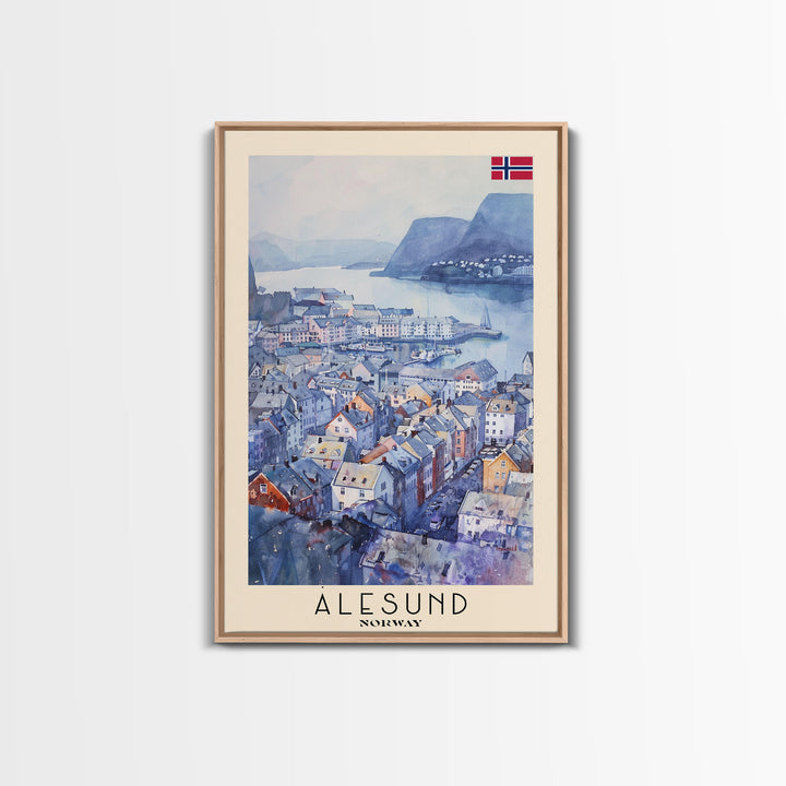 Ålesund Norway Coastal Town Travel Poster Art, Framed Canvas Print, Scenic Wall Art for Living Room, Bedroom Decor, Home Decoration