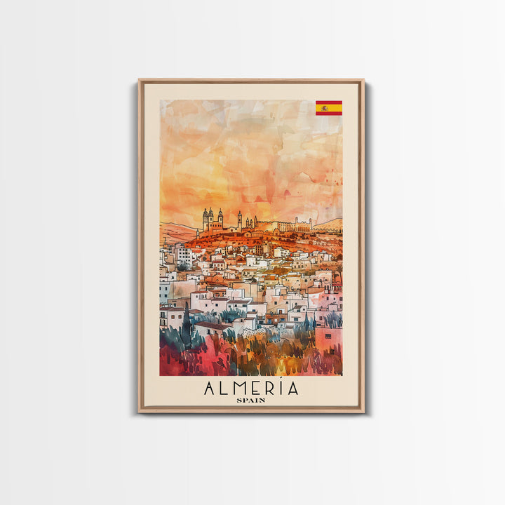 Almerķa Spain Beachside City Travel Poster Art, Framed Canvas Print, Vibrant Wall Art for Living Room, Bedroom Decor, Home Decoration