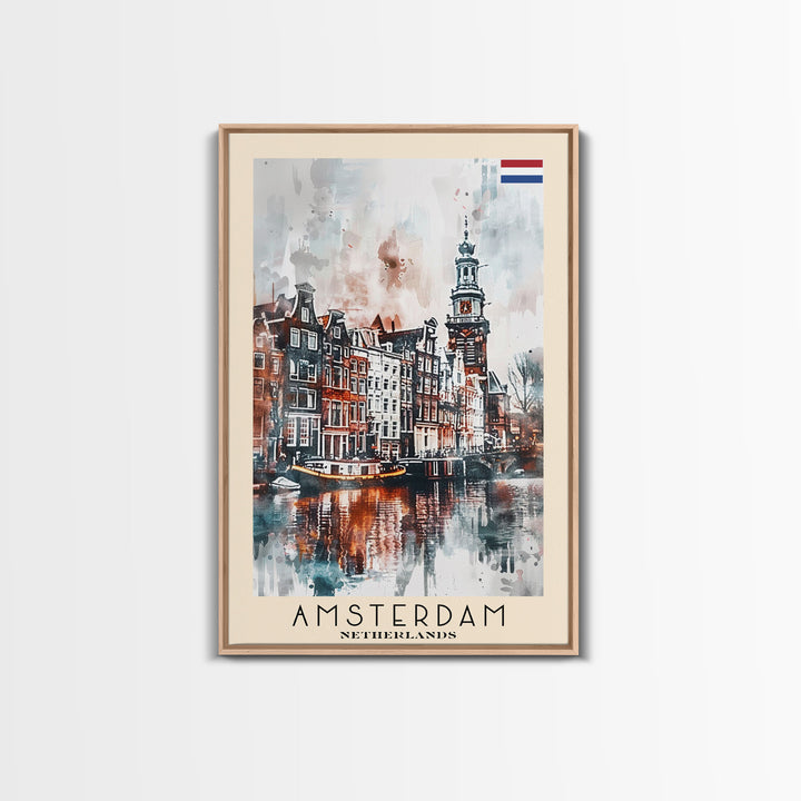 Stunning Amsterdam Cityscape, Framed Canvas Print, Perfect for Living Room Art, Travel Poster, Boho Home Decor, Watercolor Art