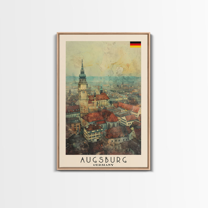 Augsburg Germany Travel Poster Framed Canvas Print, Wall Art, Home Decor, Travel Print, Watercolor Painting, Historical Cityscape, Original Art