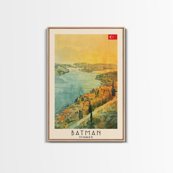 Batman Turkey Travel Poster Framed Canvas Print, Wall Art, Living Room Art, Watercolor Painting, Original Art, Vacation Gift