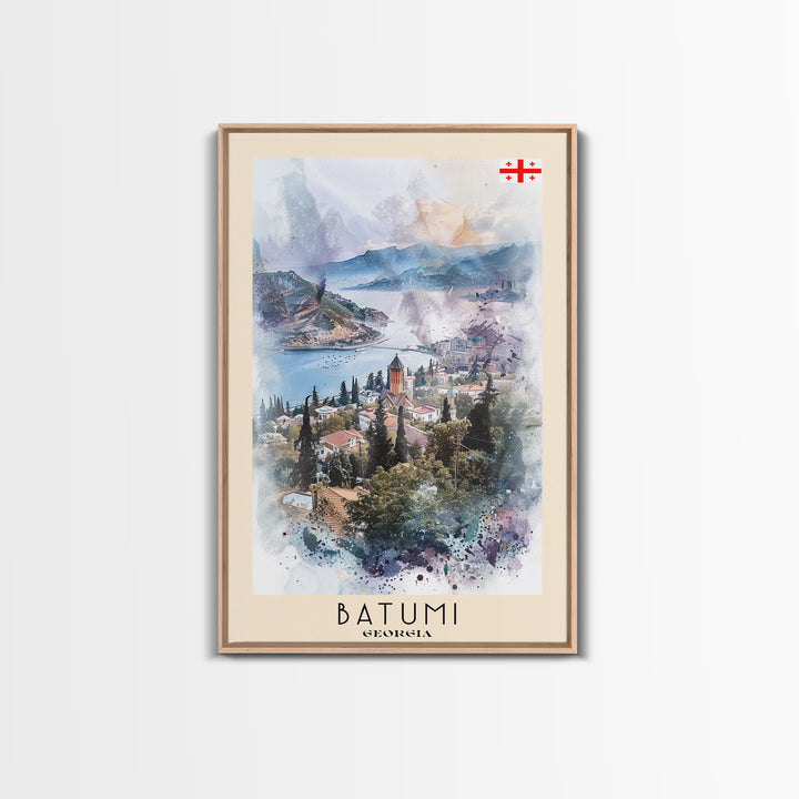 Batumi Georgia Travel Poster Framed Canvas Print, Wall Art, Home Decor, Watercolor Painting, Vacation Gift, Minimalist Art