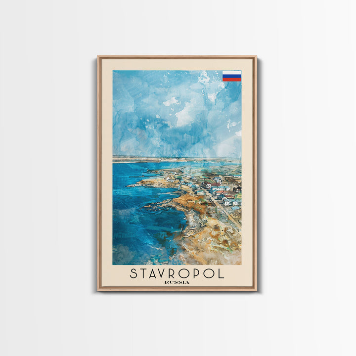 Stavropol Russia Travel Poster Framed Canvas Print, Watercolor Painting, Urban Wall Art, Home Decor, Russian Cityscape, Artistic Decor