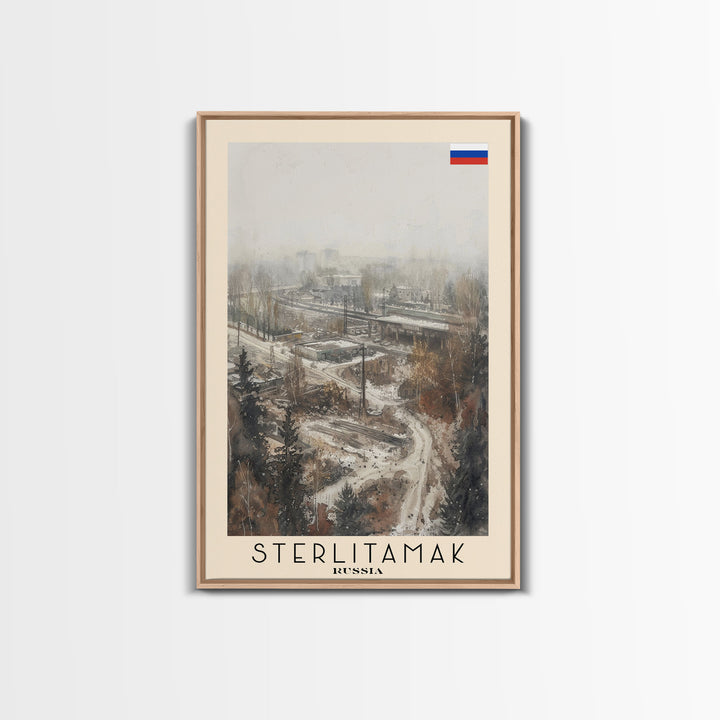 Sterlitamak Russia Travel Poster Framed Canvas Print, Watercolor Painting, Scenic Wall Art, Home Decor, Russian Landscape, Traditional Art