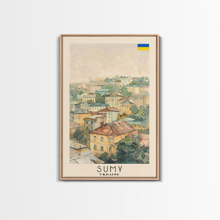 Sumy Ukraine Travel Poster Framed Canvas Print, Watercolor Painting, Scenic Wall Art, Home Decor, Ukrainian Landscape, Bohemian Decor