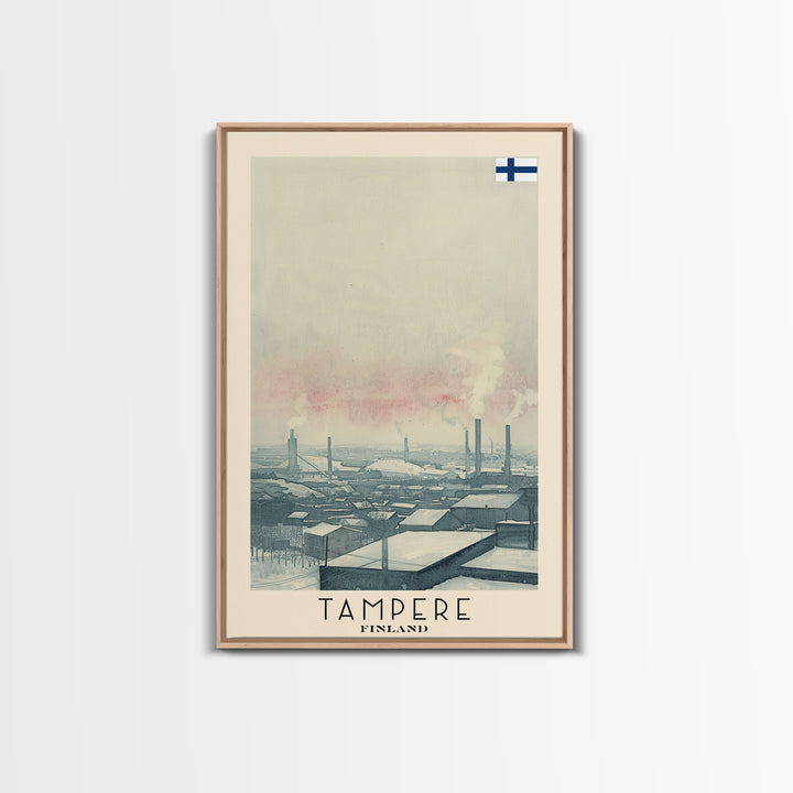 Tampere Finland Travel Poster Framed Canvas Print, Watercolor Painting, Scenic Wall Art, Home Decor, Finnish Landscape, Contemporary Art