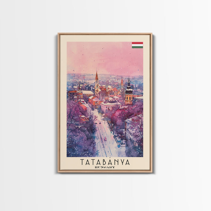 Tatabanya Hungary Travel Poster Framed Canvas Print, Watercolor Painting, Scenic Wall Art, Home Decor, Hungarian Landscape, Vibrant Art