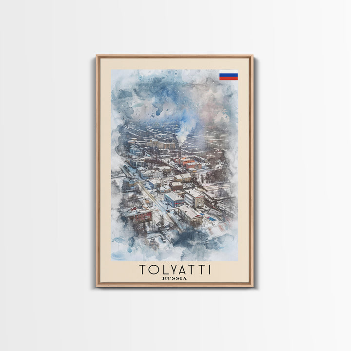 Tolyatti Russia Travel Poster Framed Canvas Print, Watercolor Painting, Scenic Wall Art, Home Decor, Russian Landscape, Rustic Art